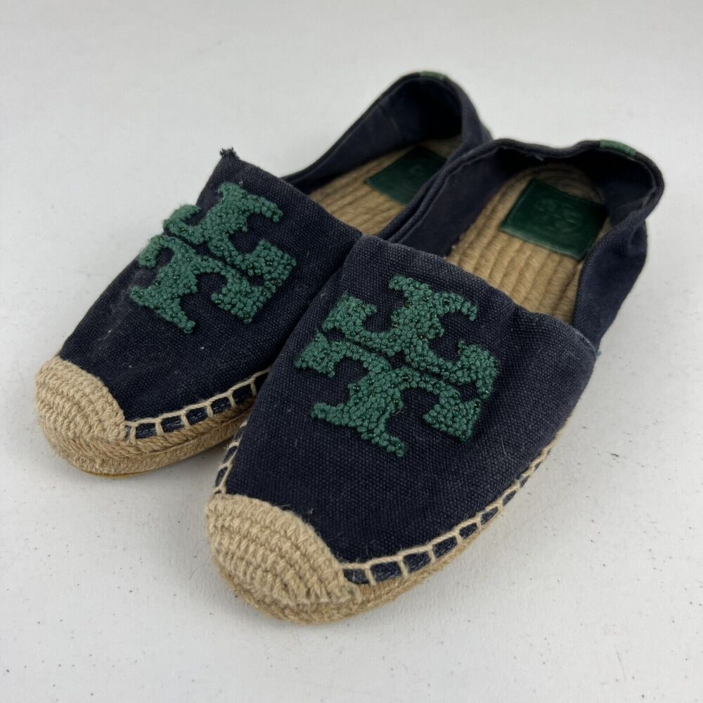 Tory Burch Elisa Logo multicolor Espadrille Flats Shoes Women's Size 6.5 Blue